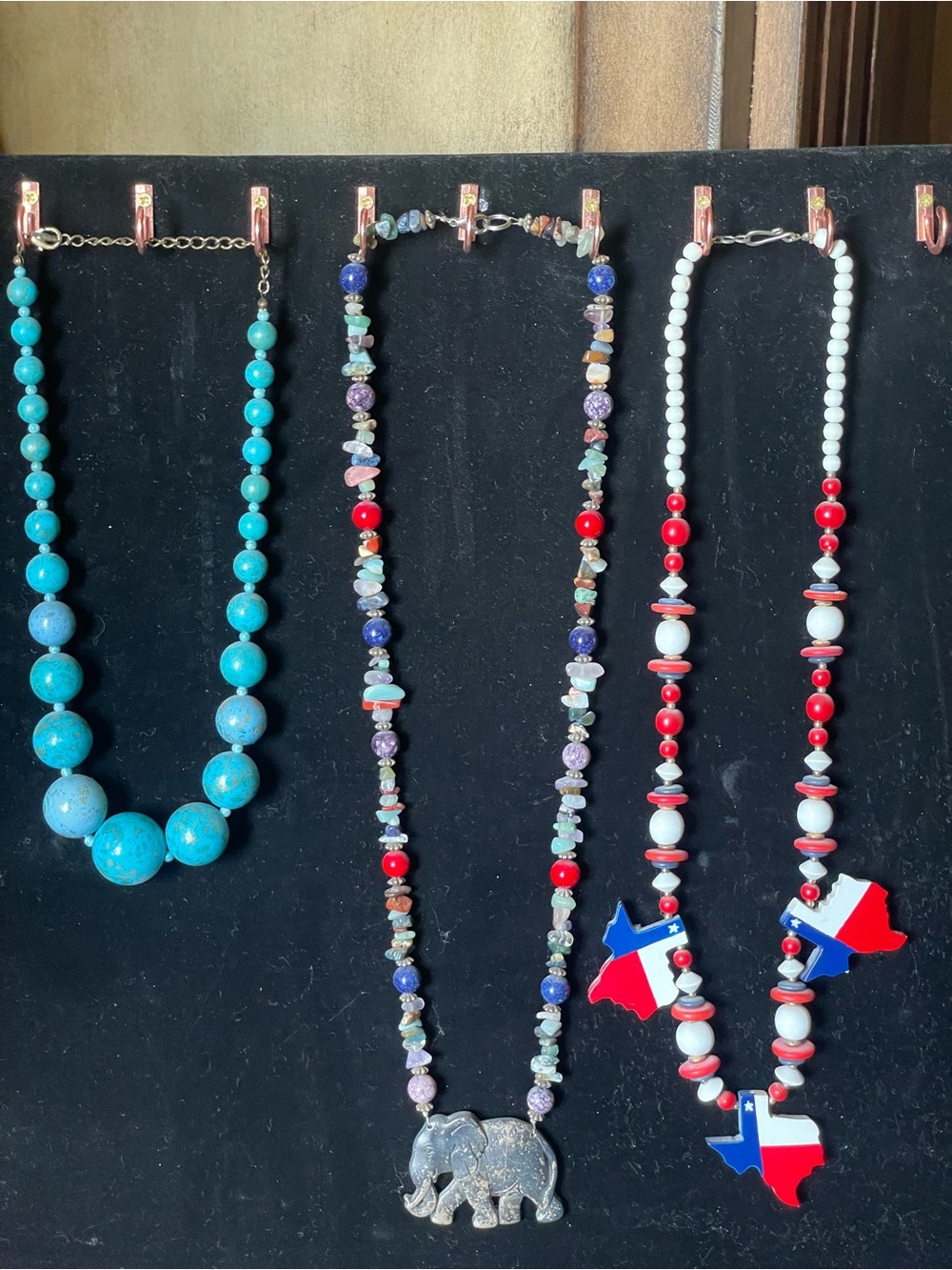 Handmade Red & White Beaded Necklace with State Pendant